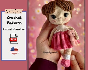 Maya Crochet Doll Pattern, Brown Hair Girl (PDF Pattern)