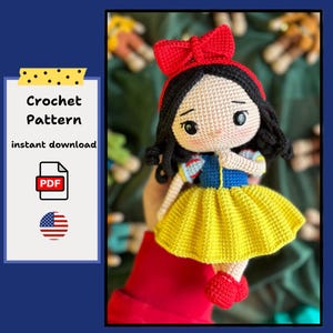 Haakpatroon sneeuwwitje pop: amigurumi knuffel (Engels pdf-patroon)