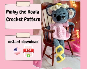 Pinky the Koala Amigurumi Crochet Pattern, Animal Snuggler, Lovey, Sleeping Friend Pattern, Baby Comforter, Animal Lovey,Plush