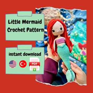 Little Mermaid Amigurumi Crochet Pattern,Orange Hair Girl, Handmade Toy Making, Fairy Tale Character, Crochet Plush, Unique Handcraft