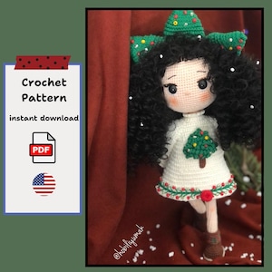Lady Pine Amigurumi Crochet Pattern,Black Hair Girl, Handmade Toy Making Crochet Plush, Unique Handcraft