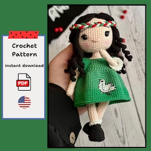 Efnan Crochet Doll Pattern: Palestinian Girl in Green Dress (English PDF Pattern)
