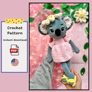 Patrón de crochet de Pinky el Koala: Animalito amigurumi (Patrón PDF en inglés)
