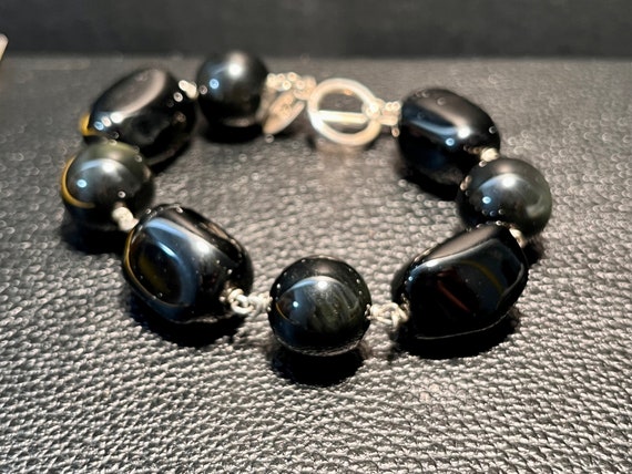 Unisex Black uncut Onyx  rocks bracelet -Made in … - image 1