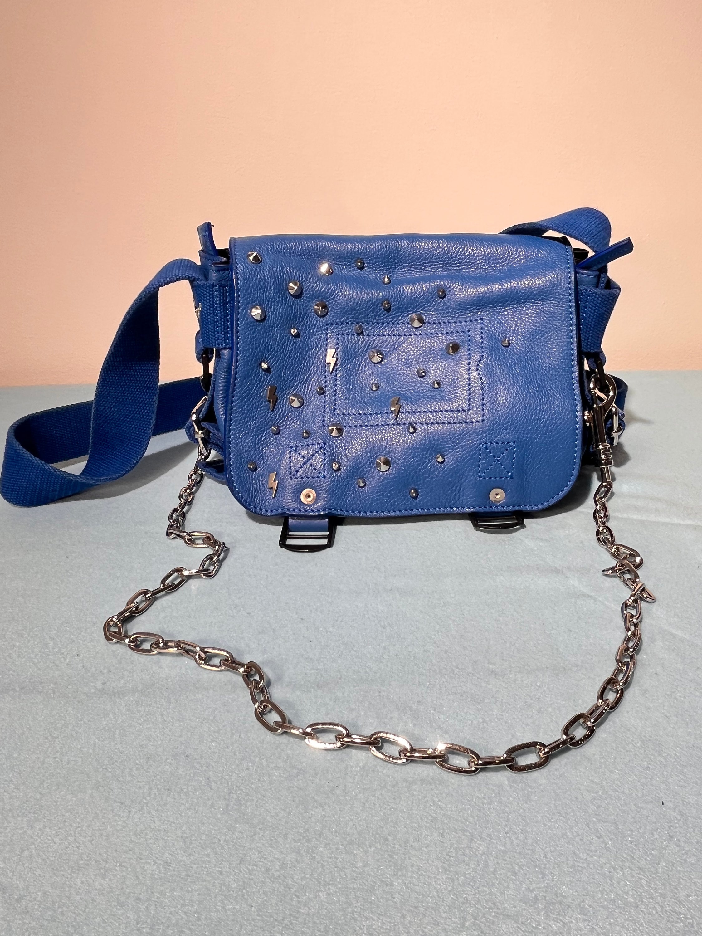 Zadig Voltaire Women's Vintage Genuine Leather Rivet Shoulder Handbag  Crossbody Chain Purse with Original Box
