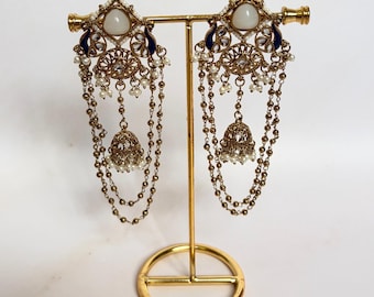 White Peacock Jhumki Earrings • Indian Ethnic Dangle Drop Pearl Jewellery