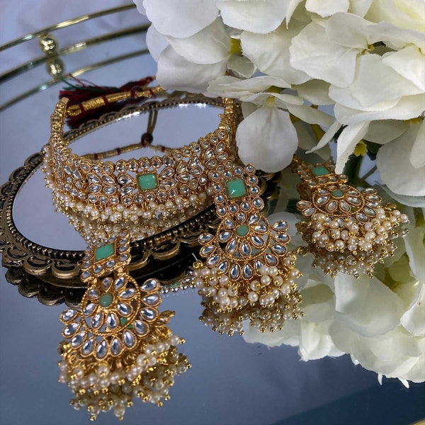 Indian Jewellery Set(Mint)•Indian choker set•Indian jewellery•Asian jewellery•Pakistani Jewellery