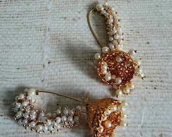 Gold Plated Pearl Jhumki Earrings • Lightweight Dangle Indian Ethnic Style