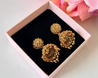 Gold Plated Small Jhumki Earrings•Indian Style Jewellery•Micro Jhumkas