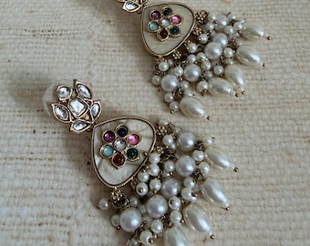Multicoloured Mother of Pearl Jhumka Earrings • Indian Ethnic Pearl Dangle Jewelry