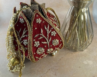 Red Potli Bag • Handcrafted Indian Bag