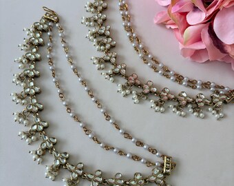 Antique Gold Pearl Ear Chains/Kaan Chain•Sahara•Indian Hair Accessory/Jewellery