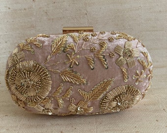 PINK Oval Pearl Embellished Velvet Handcrafted Clutch Bag•Indian Clutch•Pink Clutch•Shoulder Bag•Pearl Clutch•Evening Clutch•Velvet Purse
