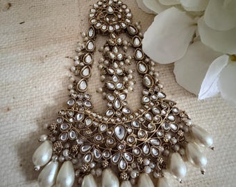 Antique Gold Pearl Passa • Indian Bridal Hair Jewelry