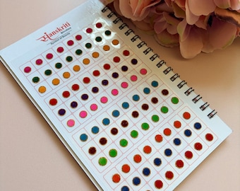 Golden Zari Border Velvet 576 Bindi Booklet•Round Colourful Bindiya