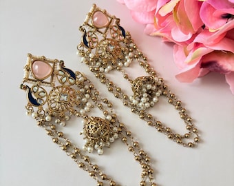 Pink Peacock Jhumki Earrings • Indian Ethnic Dangle Jewellery