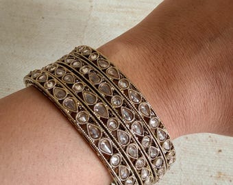 Indian Antique Gold 4 Kundan Stone Bangles 2.8• Gold Churiya• Chooriyan Gold• Ethnic Bangles