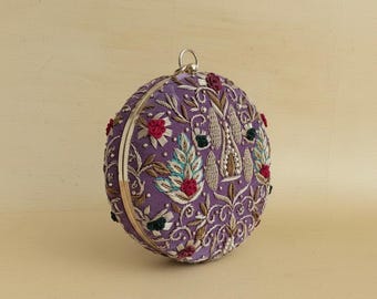 Purple Velvet Bangle Clutch Bag•Colourful Shoulder Handbag•Handcrafted Embroidered Purse