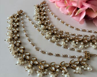 Antique Gold Pearl Ear Chains/Kaan Chain•Sahara•Indian Hair Accessory/Jewellery