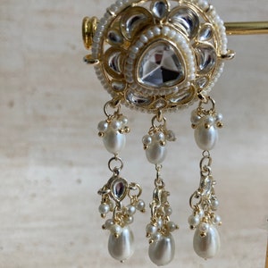 18k Gold Plated Kundan Pearl & Beades Studded Dangle Earrings for Women