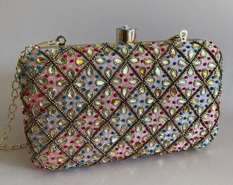 Pink Handcrafted Multicoloured Sequin Clutch Bag•Indian Clutch•Women's Handbag•Shoulder Bag•Statement Clutch•Evening Purse Bag