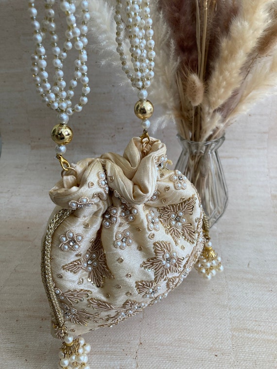GOLD Pearl Potli•Potli Bag•Potlis•Indian Handbag•GOLD Bag•Handcrafted Potli•Bridal Gift For Her•Bucket Bag•Luxury Potli