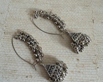 Oxidised Silver Jhumki Earrings • Pearl Dangle Indian Ethnic Style