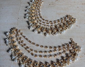 Chaînes d'oreilles en perles de Kundan plaquées or • Chaîne amovible Sahara Kaan • Bijoux pour cheveux indiens