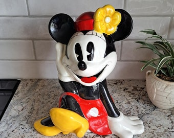Vintage 1990s Minnie Mouse Ceramic Cookie Jar, Disney Collectible, Treasure Craft, Vivid Colors, Medium-Large, VG Condition, FREE SHIPPING