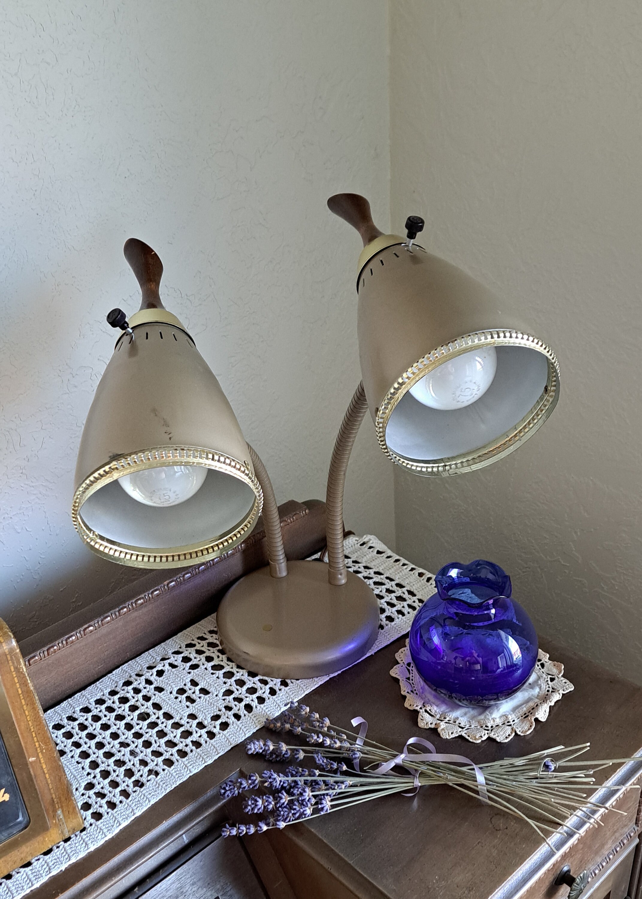 その他 1950s Double neck Portable Lamp 1950s Mid Century Modern Metal Gooseneck Double Tube Desk Lamp