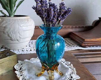 Vintage Turquoise Footed Vase: Mary Gregory-Style Enamel Art Glass