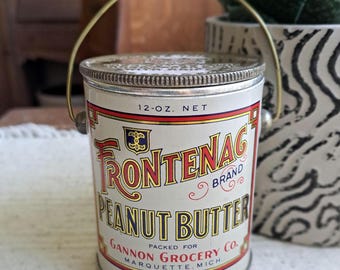 Antique 1920s Frontenag Peanut Butter Tin, Bale Handle, Farmhouse Kitchen Decor