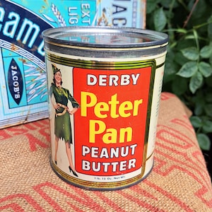 Vintage 1940s/1950s Derby&#39;s Peter Pan Smooth Peanut Butter Tin, Collectible Food Advertising, Mid-Century Tin, VG++ Condition, Clean, HTF