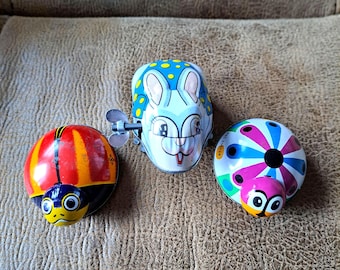 Vintage Mid-Century Japanese Wind Up/Friction Tin Toys, Easter Basket Gift