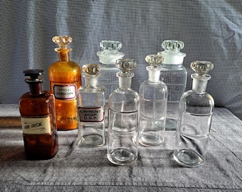 Antique Apothecary Jars and Bottles, C 1880-1910, Collectible Pharmaceutical Glassware, Vintage Decor