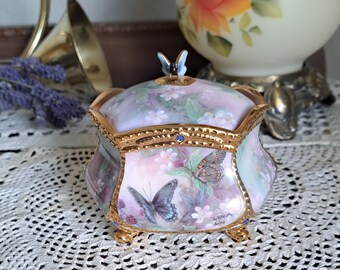 Vintage "Flights of Fancy" Porcelain Music Box/Trinket Box, Lena Lui's Enchanted Wings Series, First Issue, Music Box Collection, Lovely!