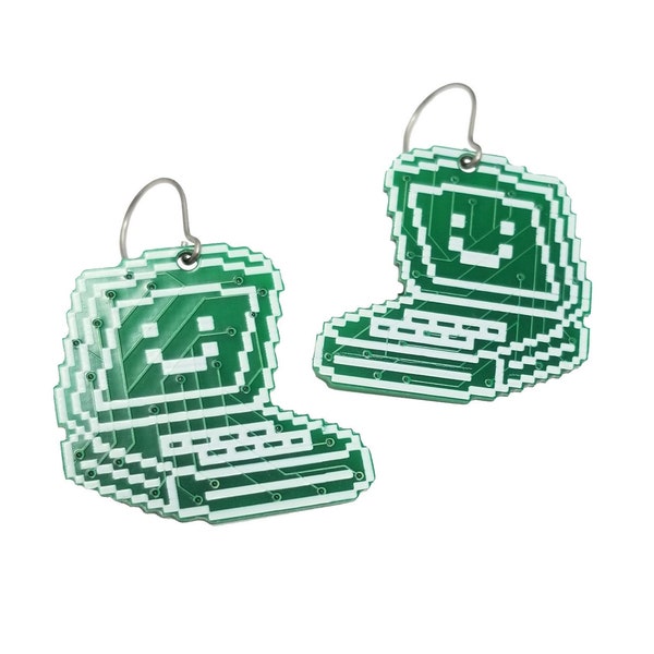 Happy Laptop Computer Circuit Board Earrings, retro laptop earrings pixel art jewelry circuit board cute laptop jewelry cyberpunk earrings