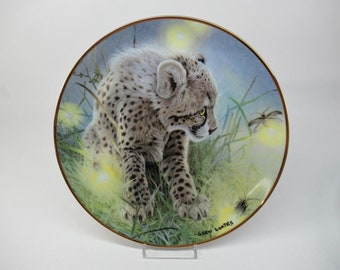 Limited Edition Franklin Mint Collectible Display Plate Glen Loates Cheetah Cub  "Firefly Fascination".