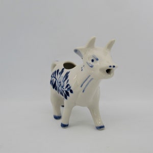 Vintage Delft Blue & White Creamer Cow Windmill Pitcher Pourer.