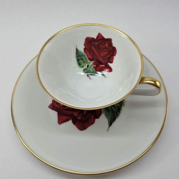 vintage Bavarois Allemagne SELB H et C Heinrich Porcelain Rose Teacup & Side Plate Set.