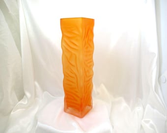 Vintage Mid -Century Tajima Art Glass Textured Tangerine Cased Glass Vase Japan
