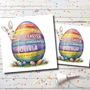 Personalised Easter Card for granddaughter - Personalised Easter Card for grandson - Cute Easter Egg card for family friends .. any name!