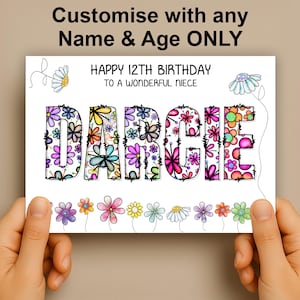 Personalized Floral Birthday Card – Custom Name, Handmade UK image 2