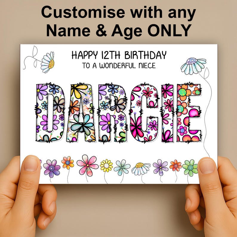 Personalized Floral Birthday Card – Custom Name, Handmade UK image 2