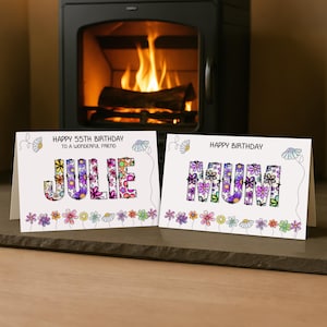 Personalized Floral Birthday Card – Custom Name, Handmade UK image 4