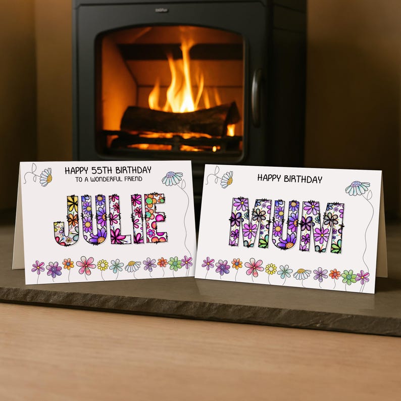 Personalized Floral Birthday Card – Custom Name, Handmade UK image 4