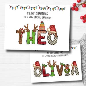 Personalised Christmas Card for grandson - Personalised Christmas Card for granddaughter - Cute Xmas card for family or friends .. any name!