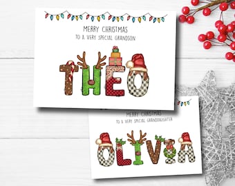Personalised Christmas Card for grandson - Personalised Christmas Card for granddaughter - Cute Xmas card for family or friends .. any name!