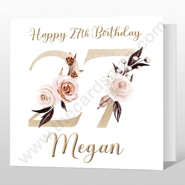 Personalised 27th Birthday Card - 27th Birthday Card for daughter - Floral Birthday Card for Niece - 27 TWENTY SEVEN Birthday granddaughter