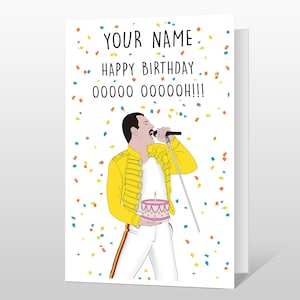 Personalised Birthday Card - Freddie Mercury Queen - Any Name Funny Birthday Card - Card for Music Lovers - mum dad friend family